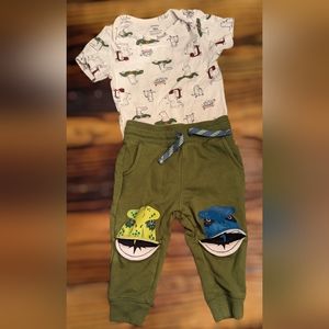Baby boy Dinosaur sweatpants and animal onesie size 18 months